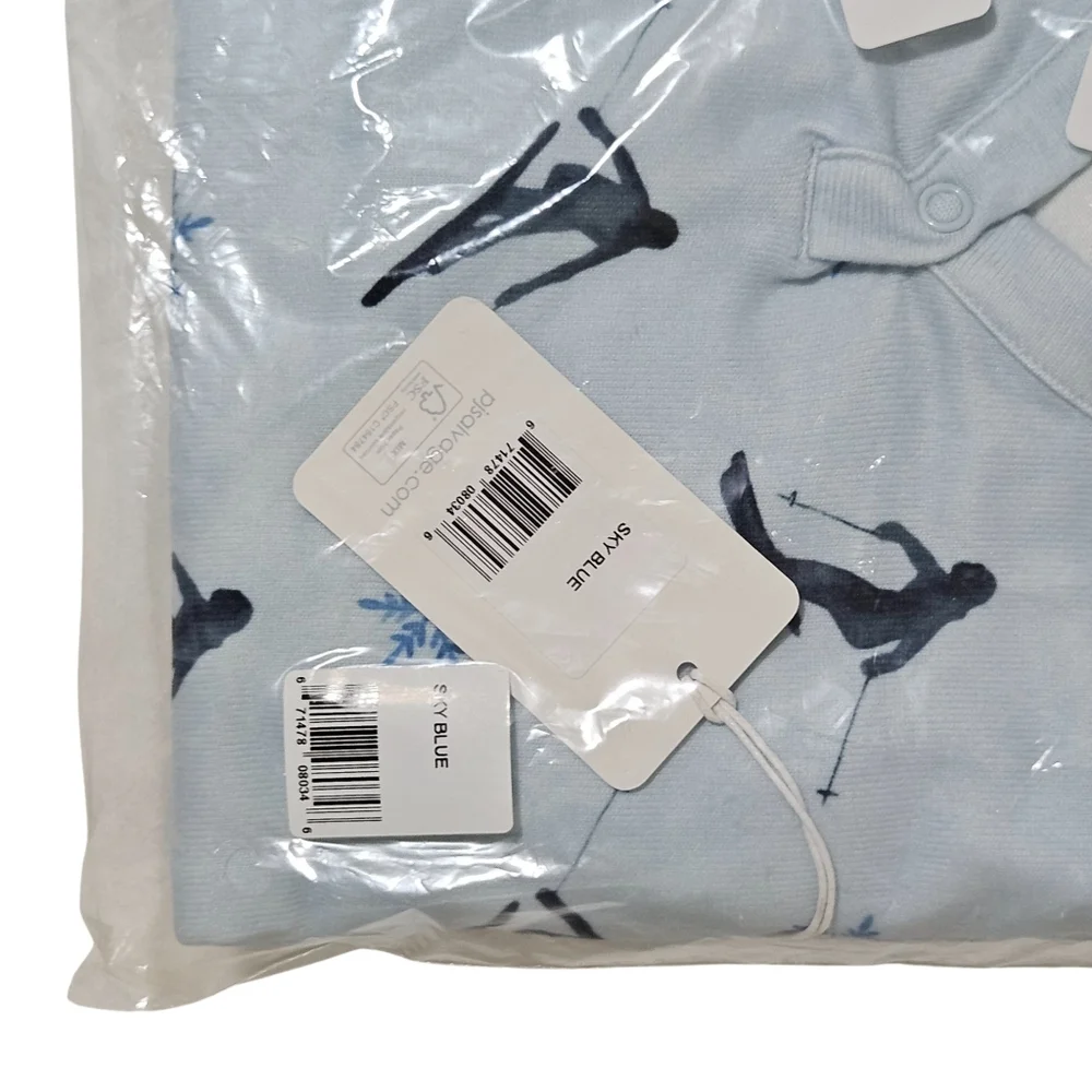 PJ Salvage Pajama Set Ski Print Sky Blue Long Sleeve/Pants NWT